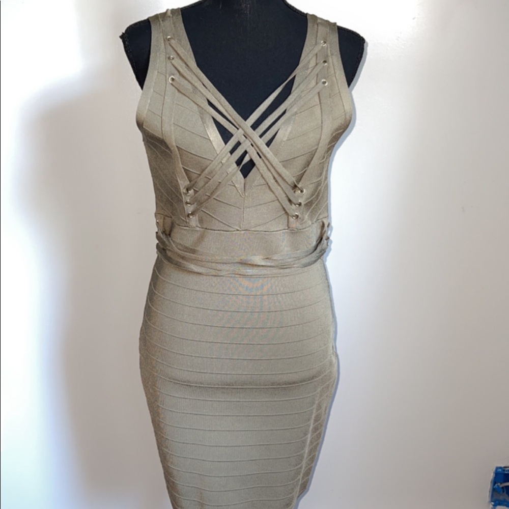 Guess bandage dress, size large, color olive green